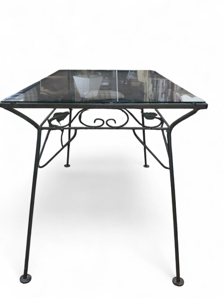 Green And Pink Upholstered Wrought Iron Table And 4 Patio Chairs