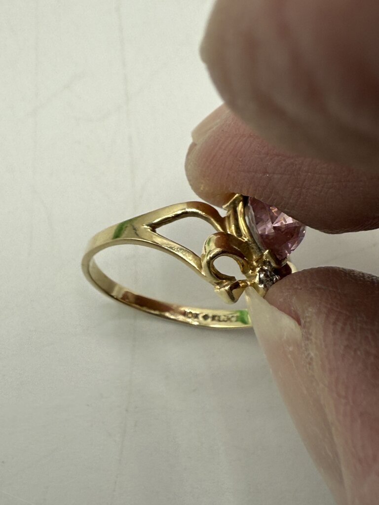 VTG Heart Shape Pink Gemstone Ring 10Kt Pendant 14Kt Pierced Earrings /ro