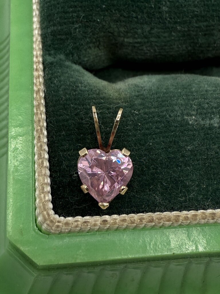 VTG Heart Shape Pink Gemstone Ring 10Kt Pendant 14Kt Pierced Earrings /ro