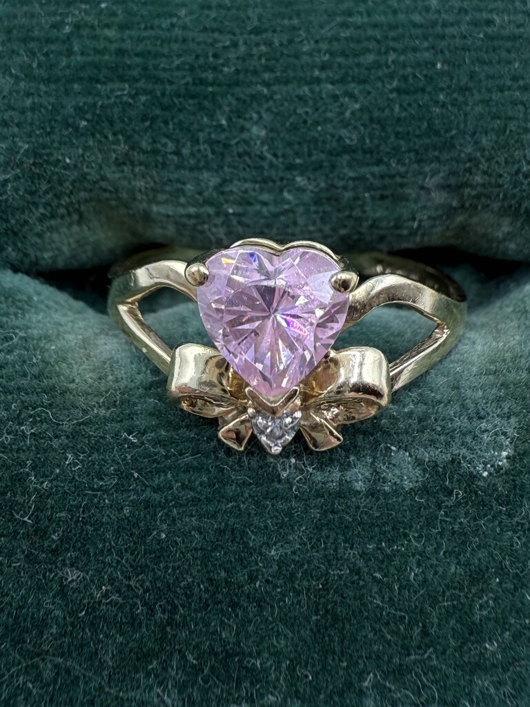 VTG Heart Shape Pink Gemstone Ring 10Kt Pendant 14Kt Pierced Earrings /ro