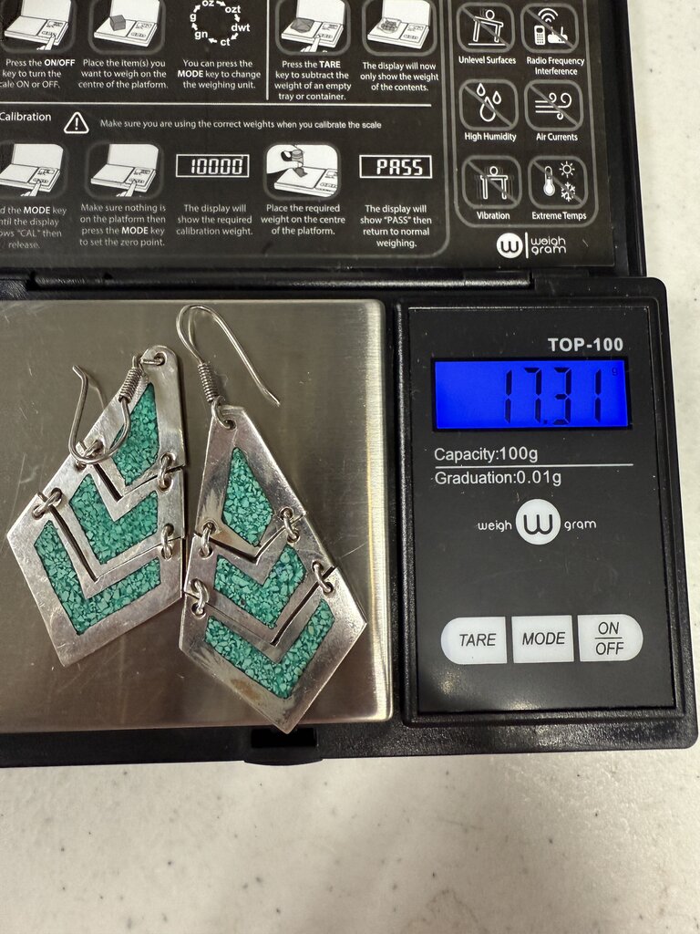 Mexico 925 Sterling Inlaid Crushed Malachite Pierced Earrings /ro