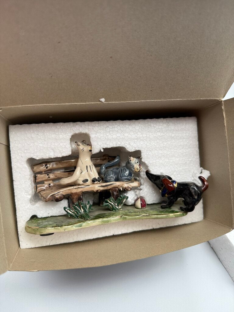 Clay works by Heather Goldminc Sculpture “Cathy’s on Park Bench Meeting Dog /ro