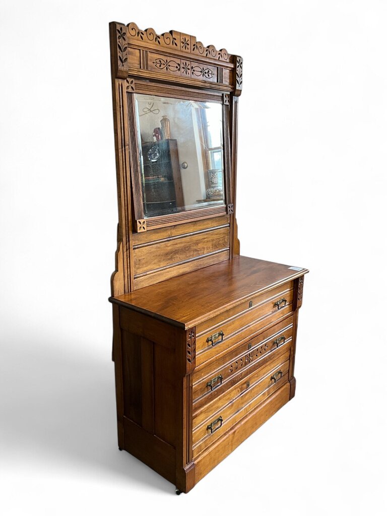 Antique Oak 3 Drawer Vanity w/ Mirror