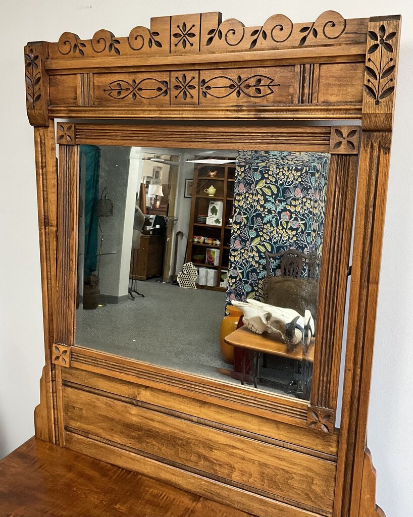 Antique Oak 3 Drawer Vanity w/ Mirror
