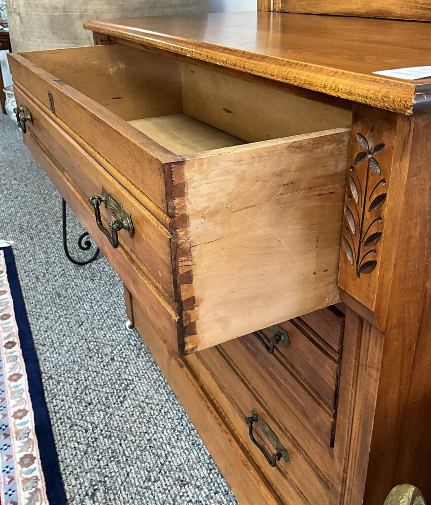 Antique Oak 3 Drawer Vanity w/ Mirror