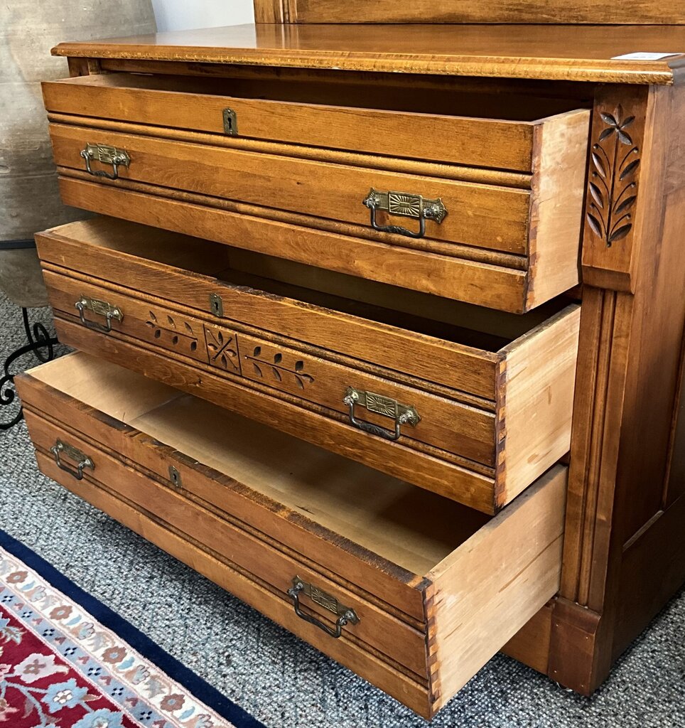 Antique Oak 3 Drawer Vanity w/ Mirror
