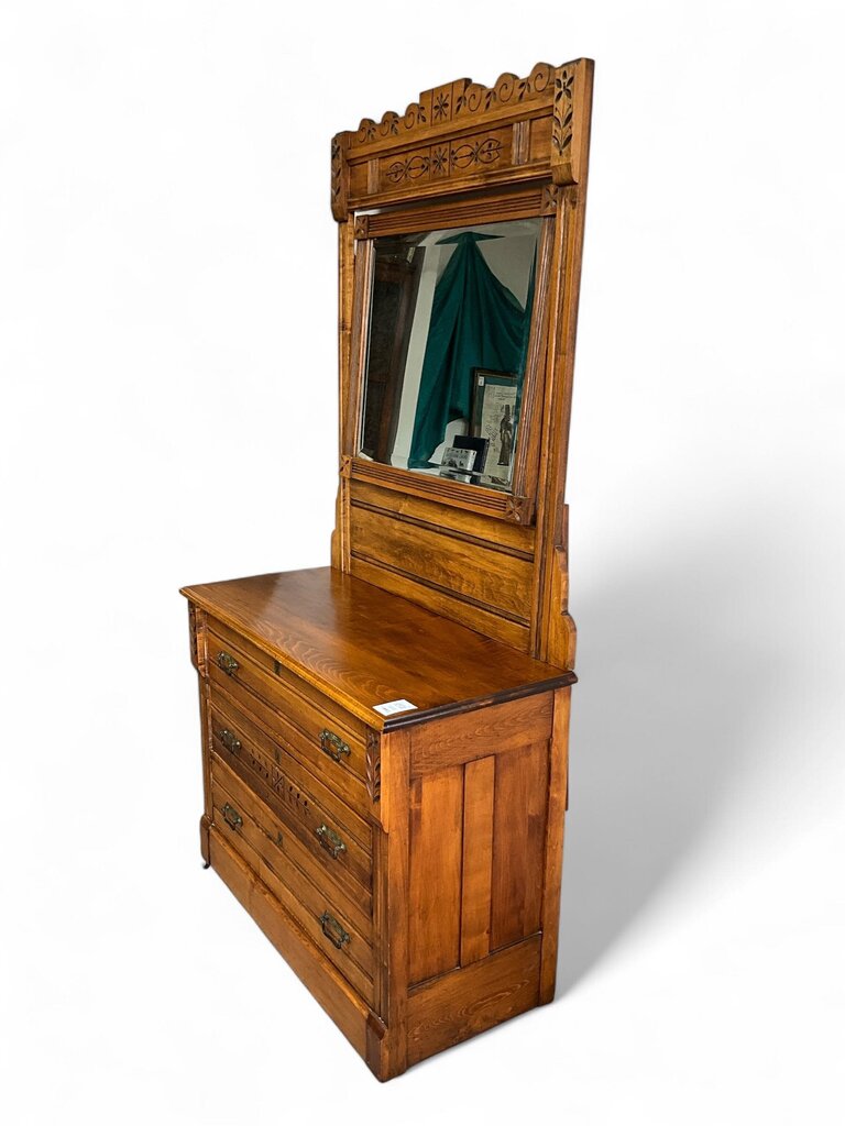 Antique Oak 3 Drawer Vanity w/ Mirror