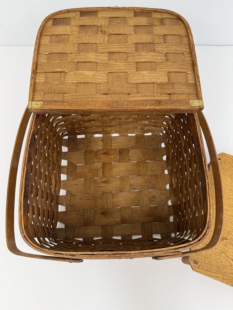 VTG Square HInged Pie Basket Double Handle /rw