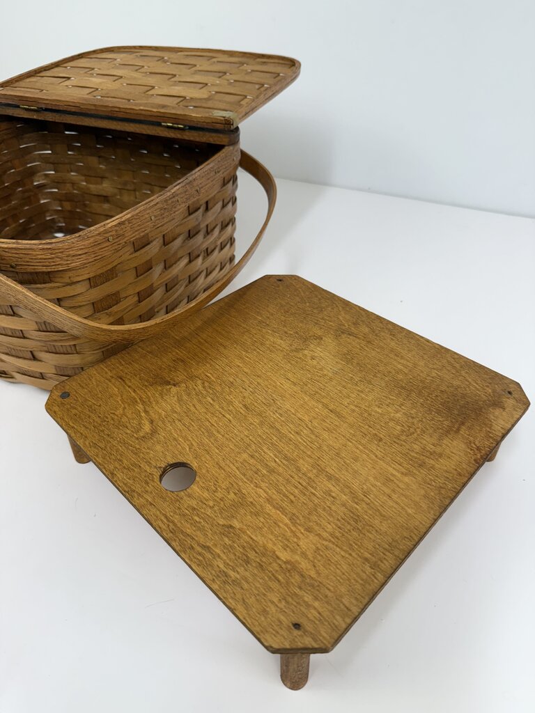 VTG Square HInged Pie Basket Double Handle /rw