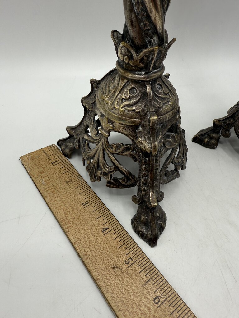 Antique Brass & Silver Plate Candlestick Holders 18” Tall /rw