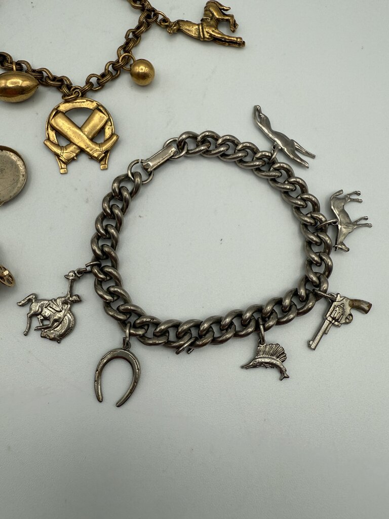 3 Vintage Costume Jewelry Charm Bracelet Western Theme /ro