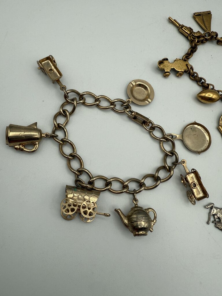 3 Vintage Costume Jewelry Charm Bracelet Western Theme /ro