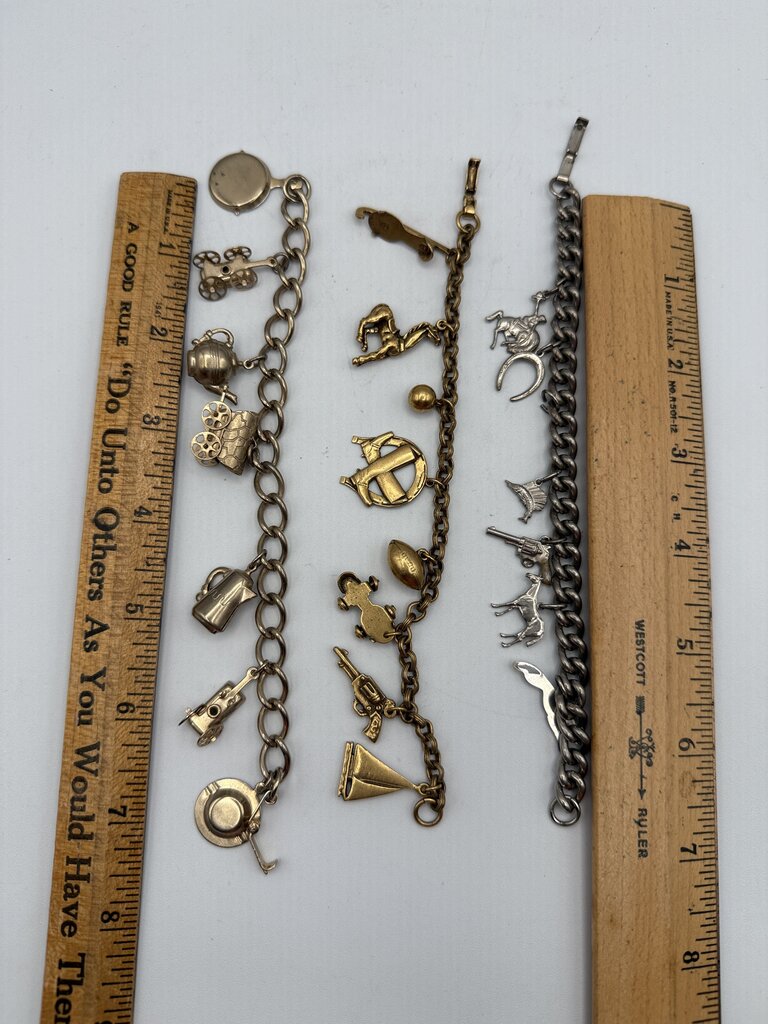 3 Vintage Costume Jewelry Charm Bracelet Western Theme /ro
