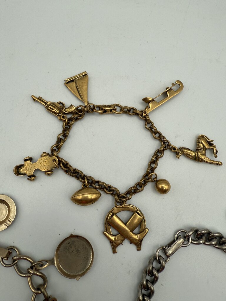 3 Vintage Costume Jewelry Charm Bracelet Western Theme /ro