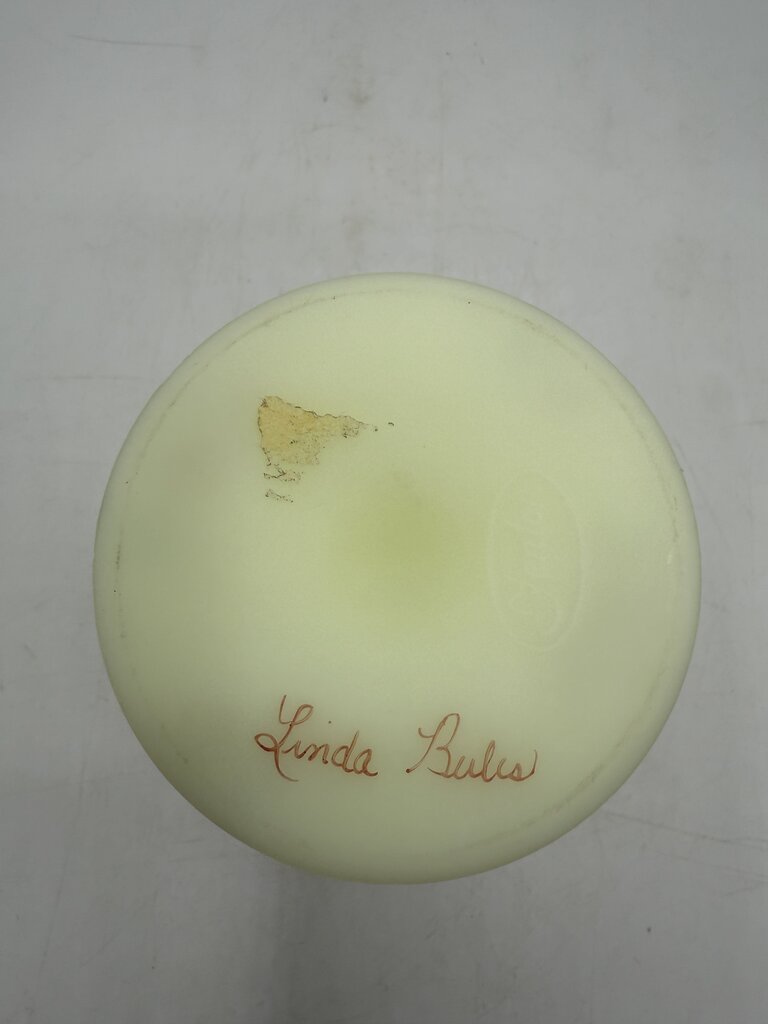 Fenton Custard Uranium Glass Pedestal Dish Ruffles Hand Painted Signed /ro