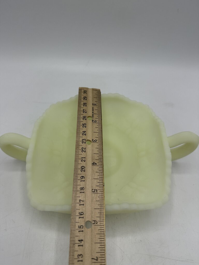 Fenton Custard Butterfly Uranium Glass Double Handle Dish /ro