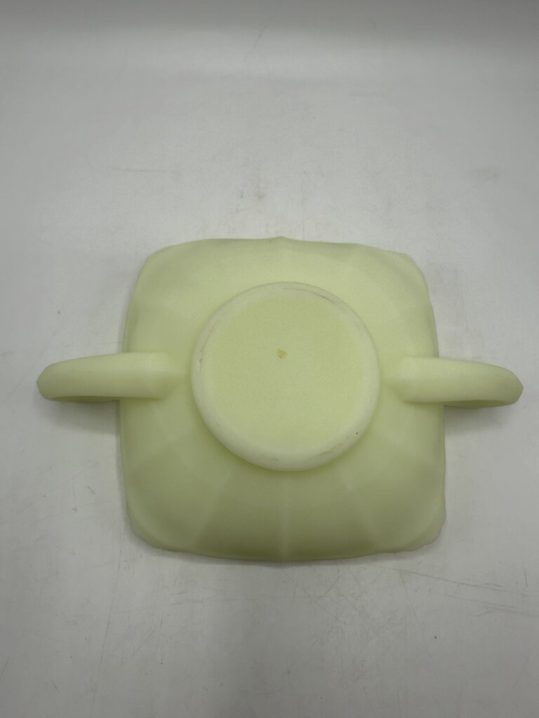 Fenton Custard Butterfly Uranium Glass Double Handle Dish /ro