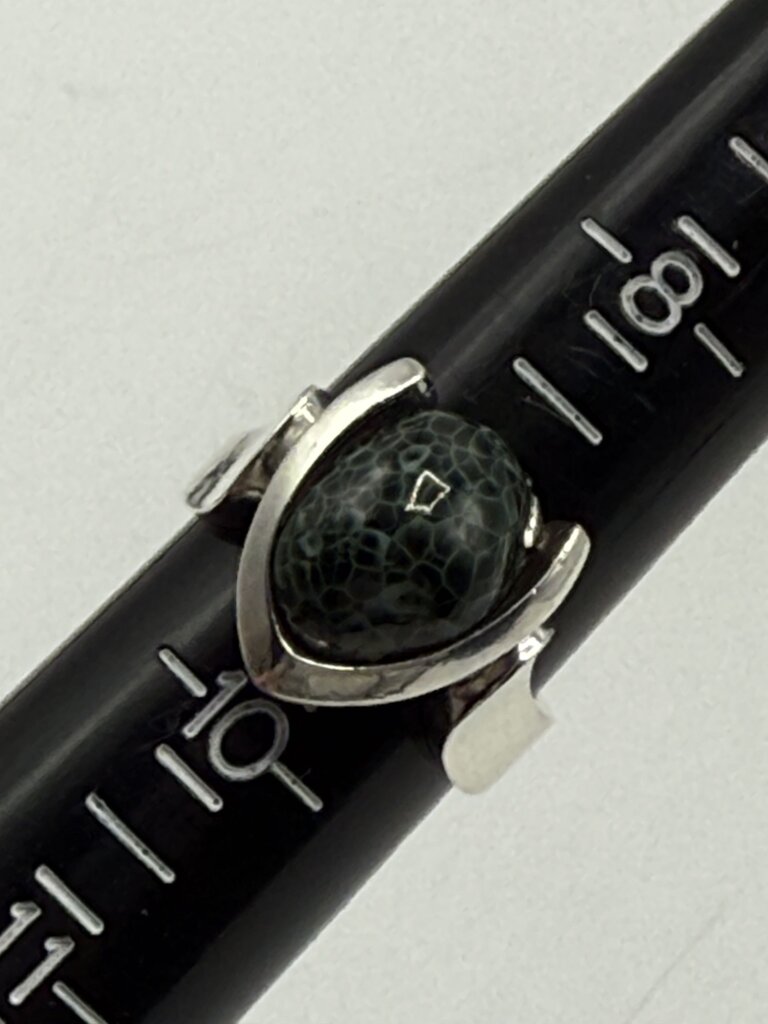 Sterling Silver Michigan Greenstone Cabochon Ring Size 9.25 /ro
