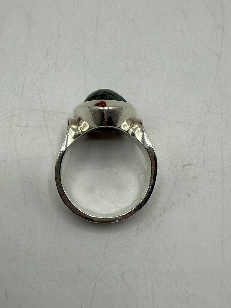 Sterling Silver Michigan Greenstone Cabochon Ring Size 9.25 /ro