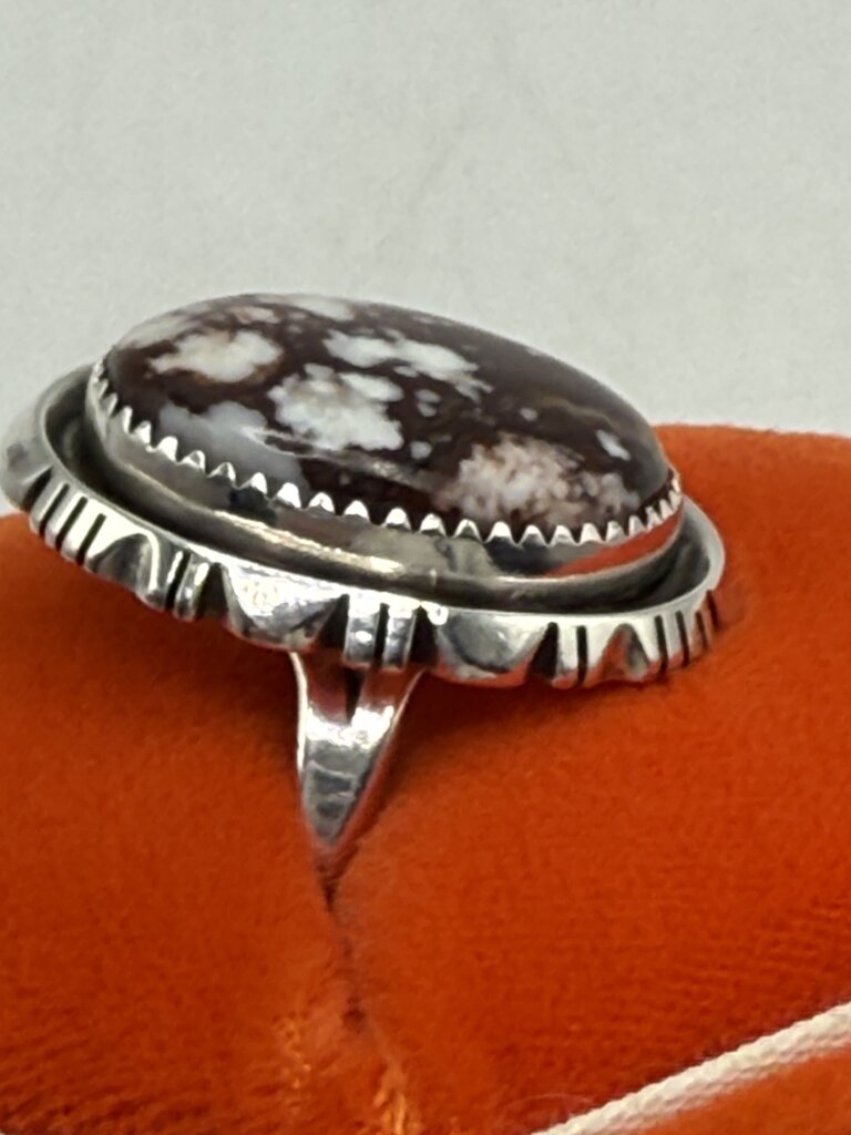 Artisan Signed B Piaso Jr. Brown/White Jasper Sterling Ring Size 9 /ro