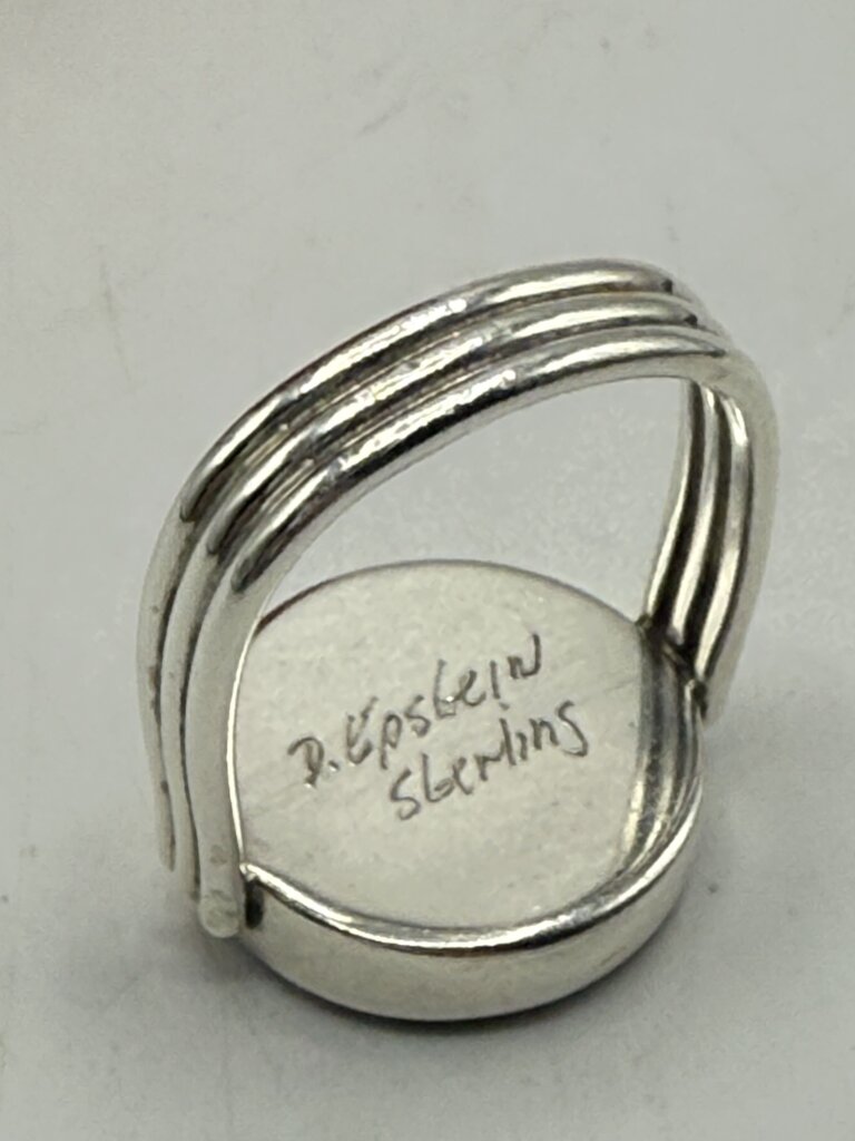 Artisan Signed Sterling Silver Ring Black/White Stone Size 8.5 /ro