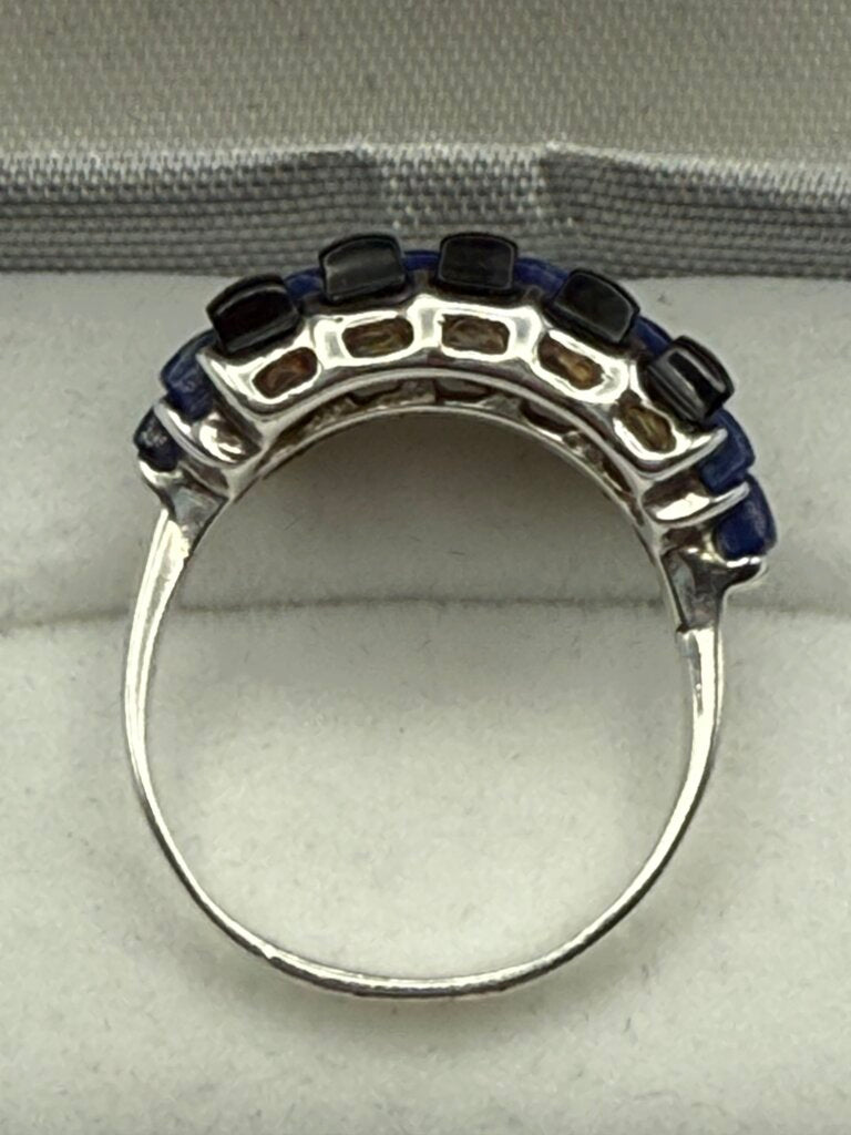 Black Onyx & Blue Lapis Stones Sterling Silver Ring Size 9 3/4 /ro