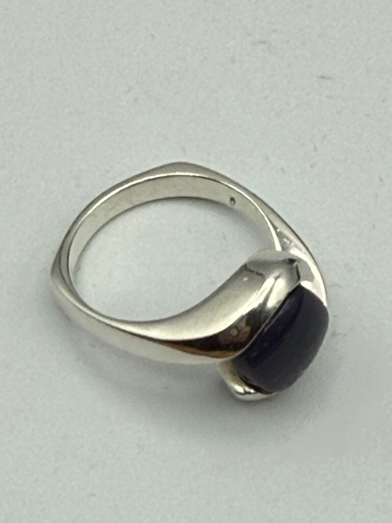 Sterling Silver Comfort Band Ring w/Navy Blue Stone Size 9 /ro