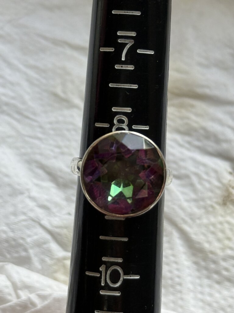 Contemporary Sterling Silver Ring Round Faceted Purple Gemstone/Crystal Size 8.75 /ro