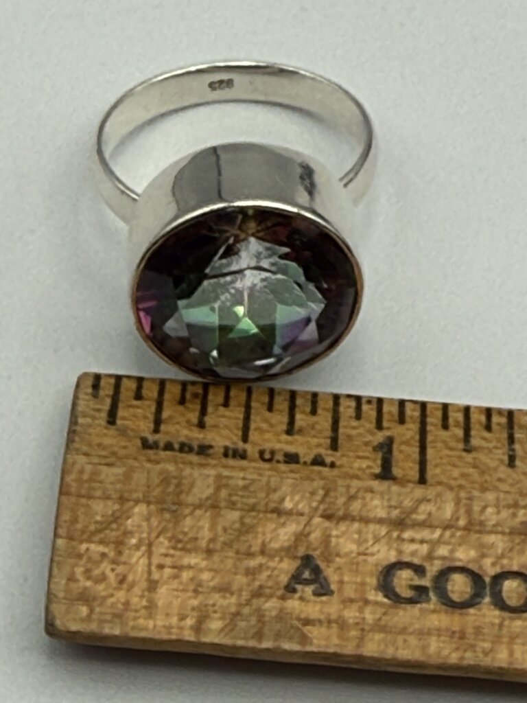 Contemporary Sterling Silver Ring Round Faceted Purple Gemstone/Crystal Size 8.75 /ro