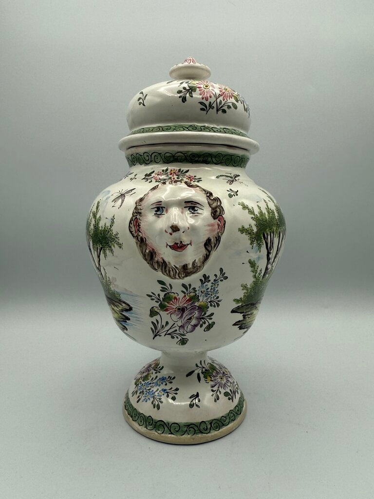 VTG Hand Painted Ceramic Urn w/Lid Victorian Theme 9” /ro