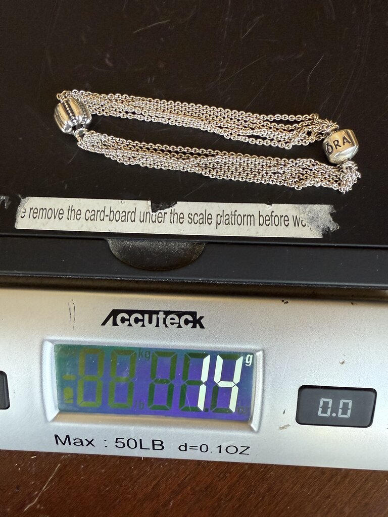 Pandora Multi Strand Chain Bracelet w/Fancy Clip Bead 7.5” /ro