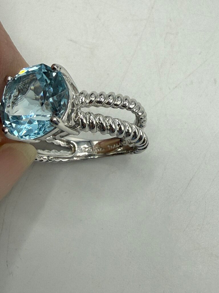 Blue Topaz Solitaire in Sterling Silver setting size 6 /ro