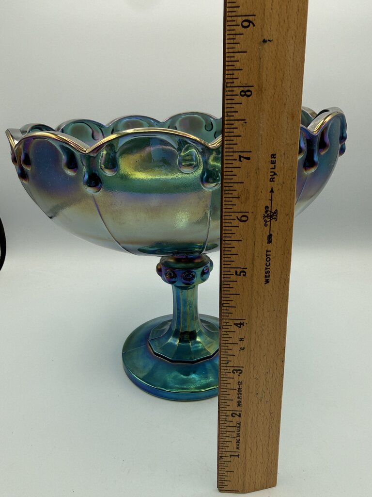 VTG Indiana Glass Garland Teardrop Blue Carnival Footed Compote. /rw