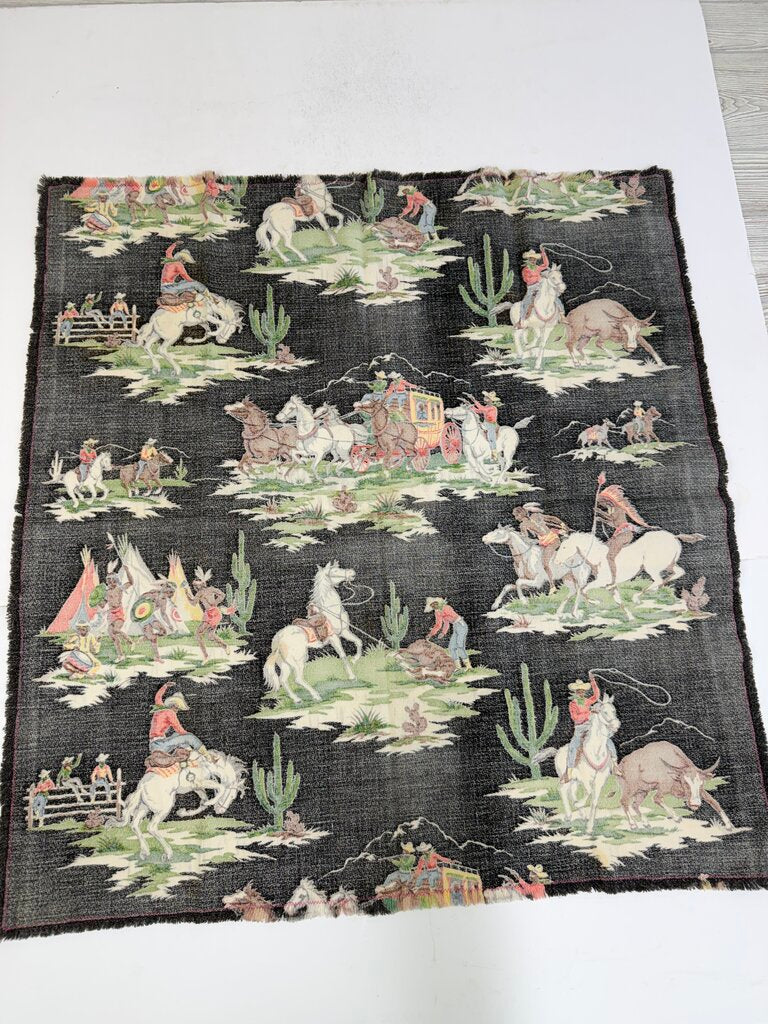 VTG Western Cowboy Theme 34”x32” Rectangle Table Cloth /rb