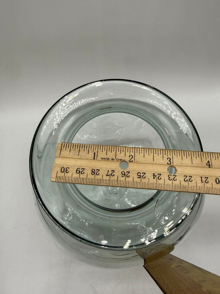 Blown Glass Square Canister w/Pewter Rooster Lid /rw