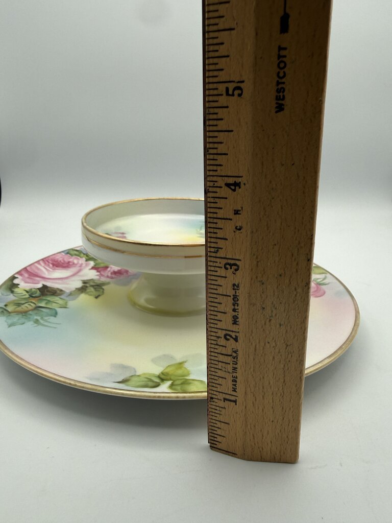 Antique Nippon M Wreath Hand Painted Pedestal Dish/Tray /roh
