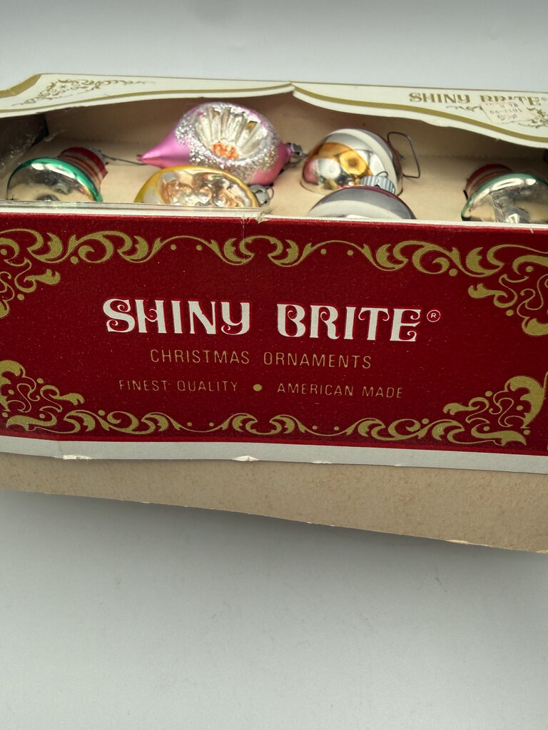 Vintage Set of 10 Glass Ornaments Shiny Brite & Blown Glass in Box /rw