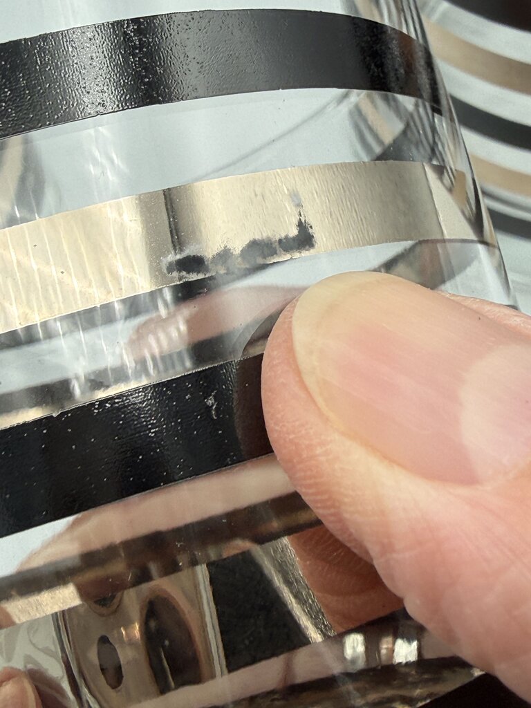 MCM Style Cocktail Rock Glasses Black & Metallic Silver Stripe set of 4 /roh
