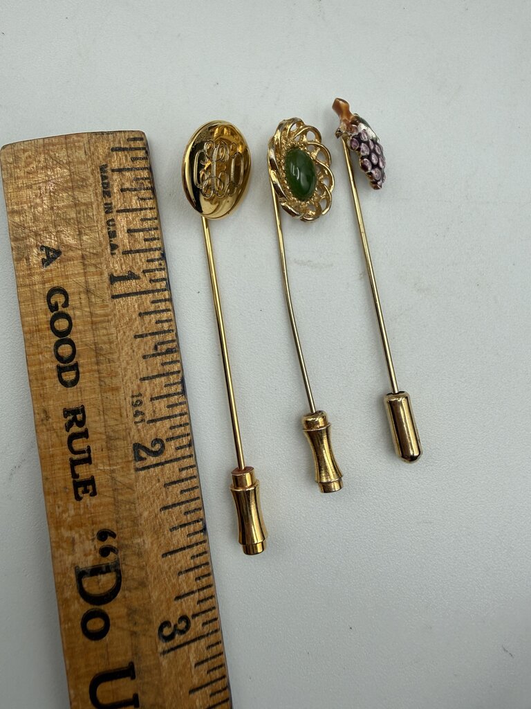 Lot of 7 Vintage Stick Pins Gold Tone /ro