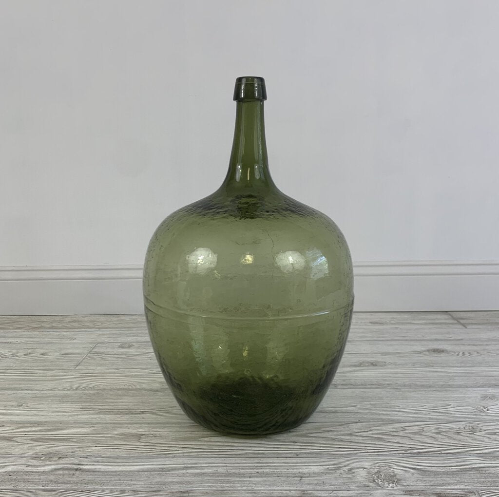 Vintage Green Glass Demijohn Bottle/hg