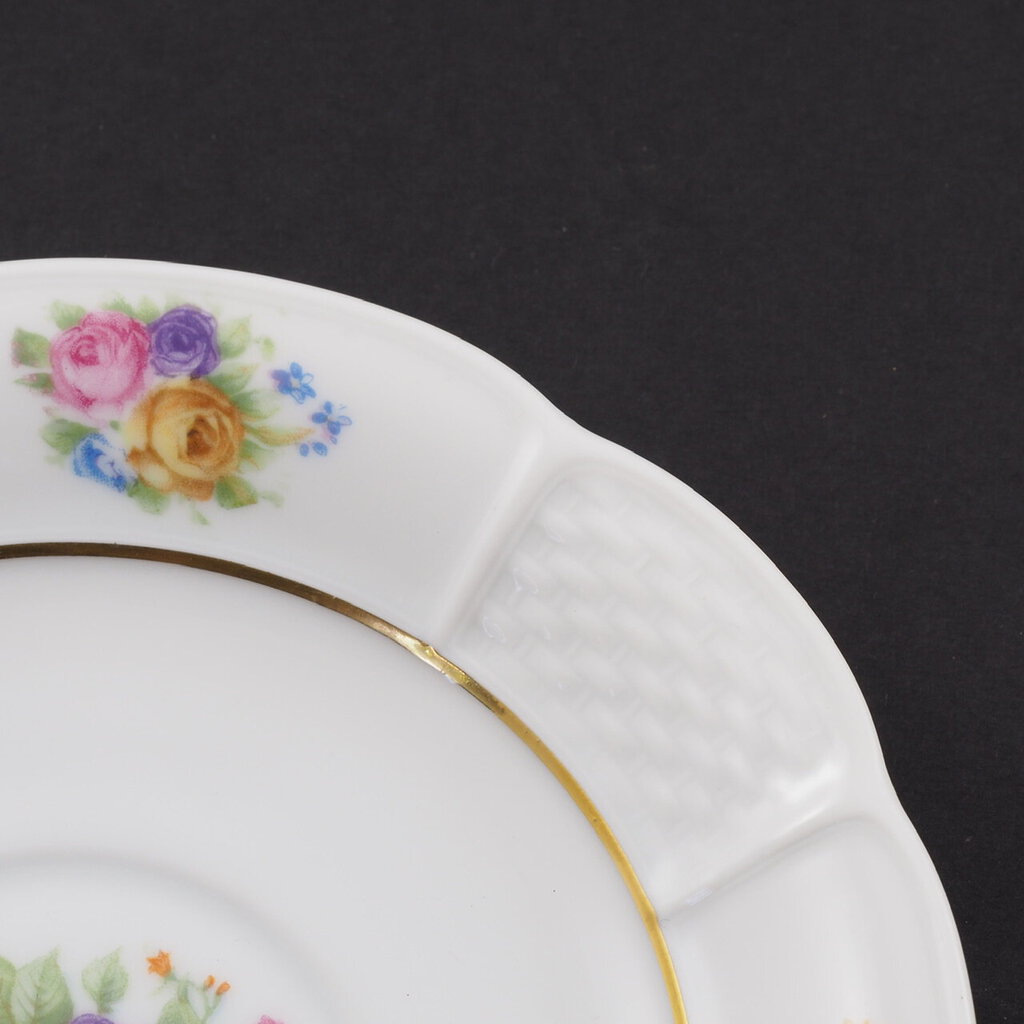 1926 1927 ROSENTHAL 136 Bavaria Rose Floral Basket Weave Cream Soup & Saucer /g