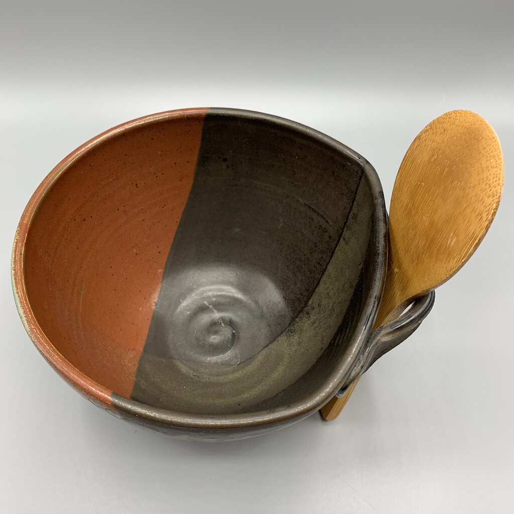 Studio Pottery Rice Serving Bowl with Bamboo Paddle /hg