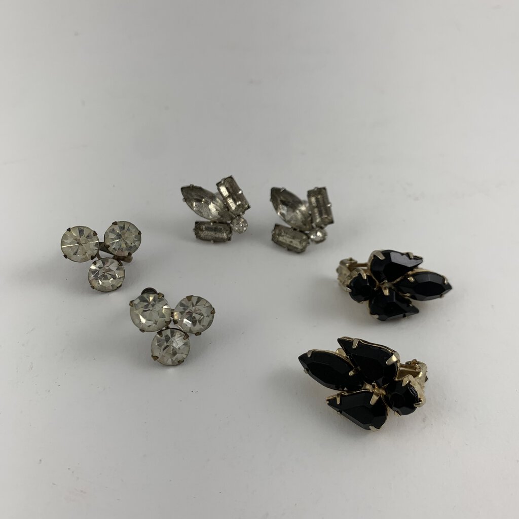 Lot of 3 Vintage Rhinestone Clip-on Earrings /hg