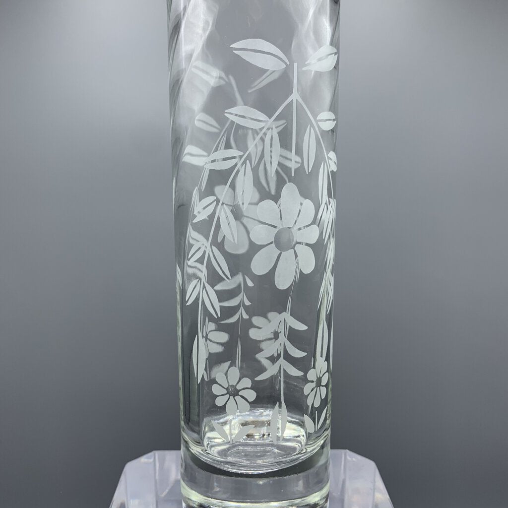 Vintage Optic Rib Floral Etched Vase /hg