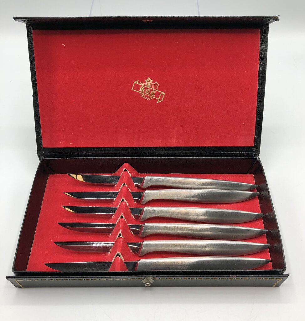 Mid Century Stainless Steel Steak Knife Set of 6 /b