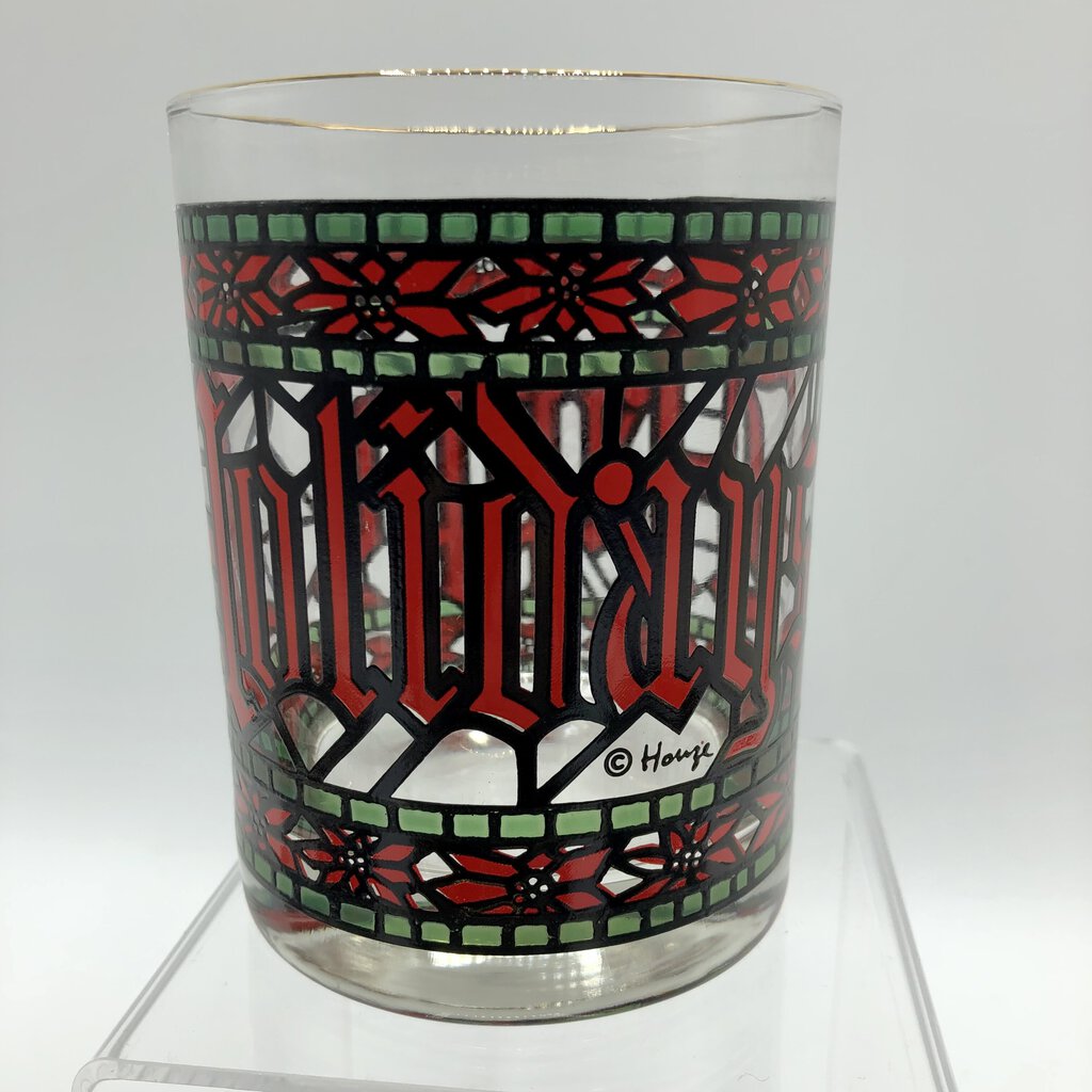 Set of 4 Vintage Houze Happy Holidays Dbl Old Fasion Glasses /b