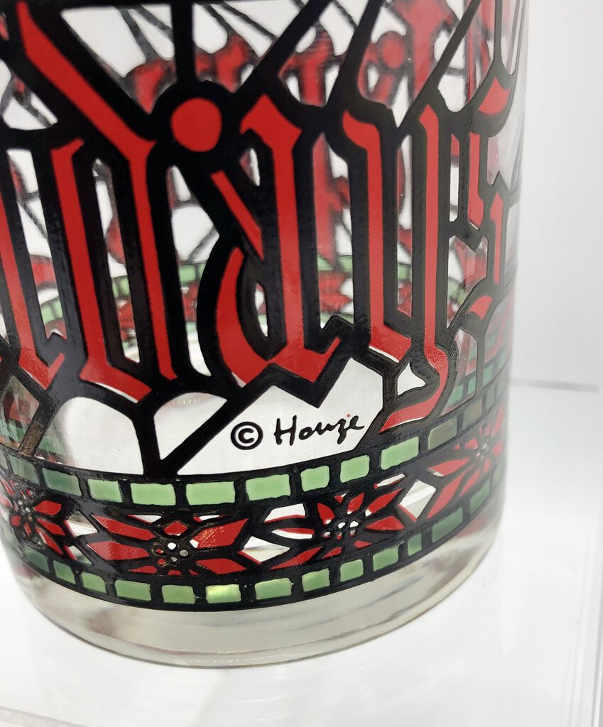 Set of 4 Vintage Houze Happy Holidays Dbl Old Fasion Glasses /b