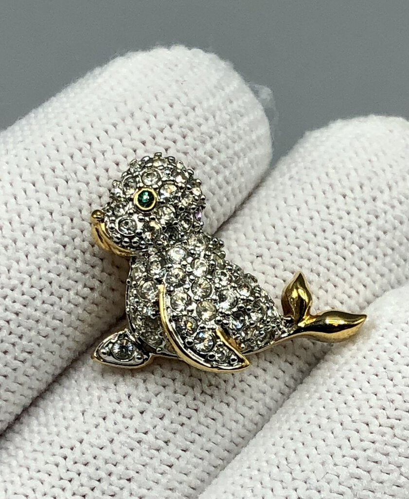 Vintage Swarovski Crystal Seal Pin/Tac /b