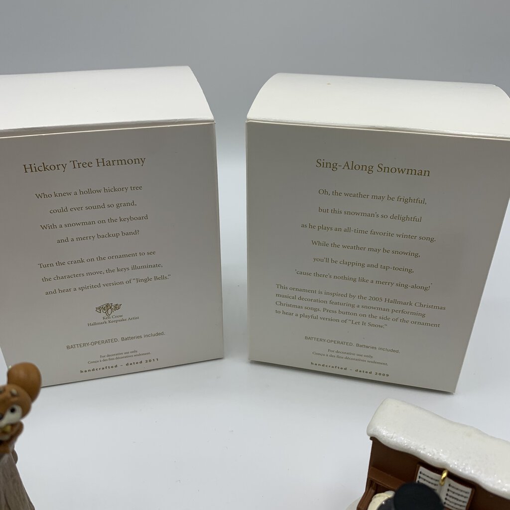 Hallmark Keepsake Ornament Pair, 2009 Sing-A-Long Snowman, 2011 Hickory Tree Harmony /hg
