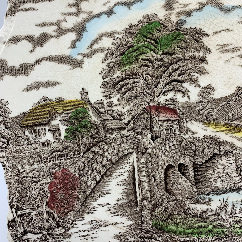 Vintage Myott, Son & Company “England’s Charm” Transferware Cake Plate /hg